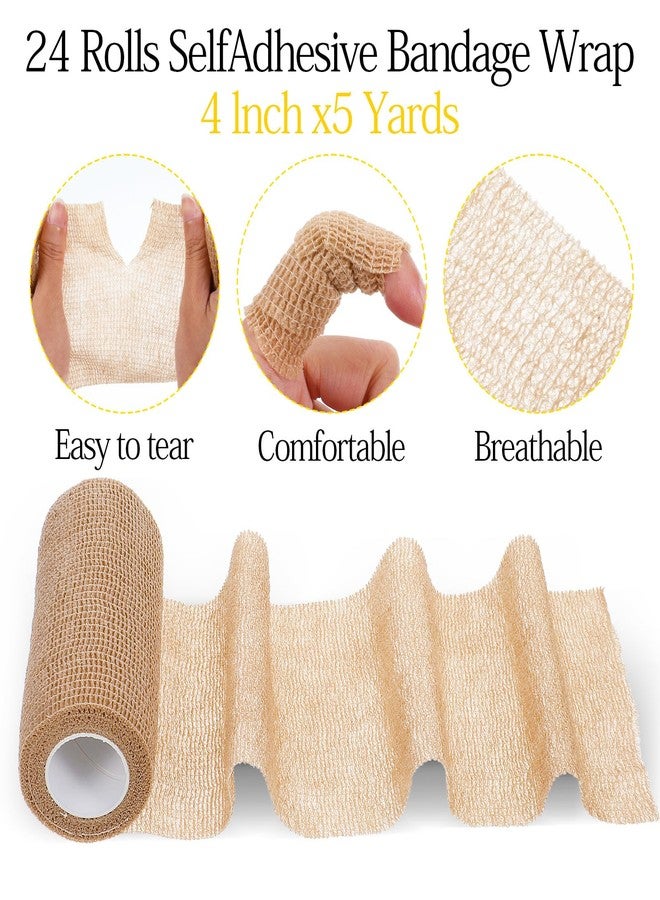 Limbeuuu 24 Rolls Self Adhesive Bandage Wrap, Vet Wrap 4 Inch x 5 Yards for Horses Dogs Wounds Care, Beige Self Sticking Elastic Bandage Tape for Wrist, Ankle, Sports - Image 2